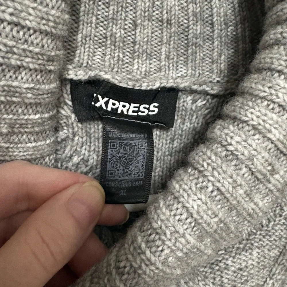 *Express Men’s Heather Gray Cable Knit Wool Blend Turtleneck XL Sweater #IH